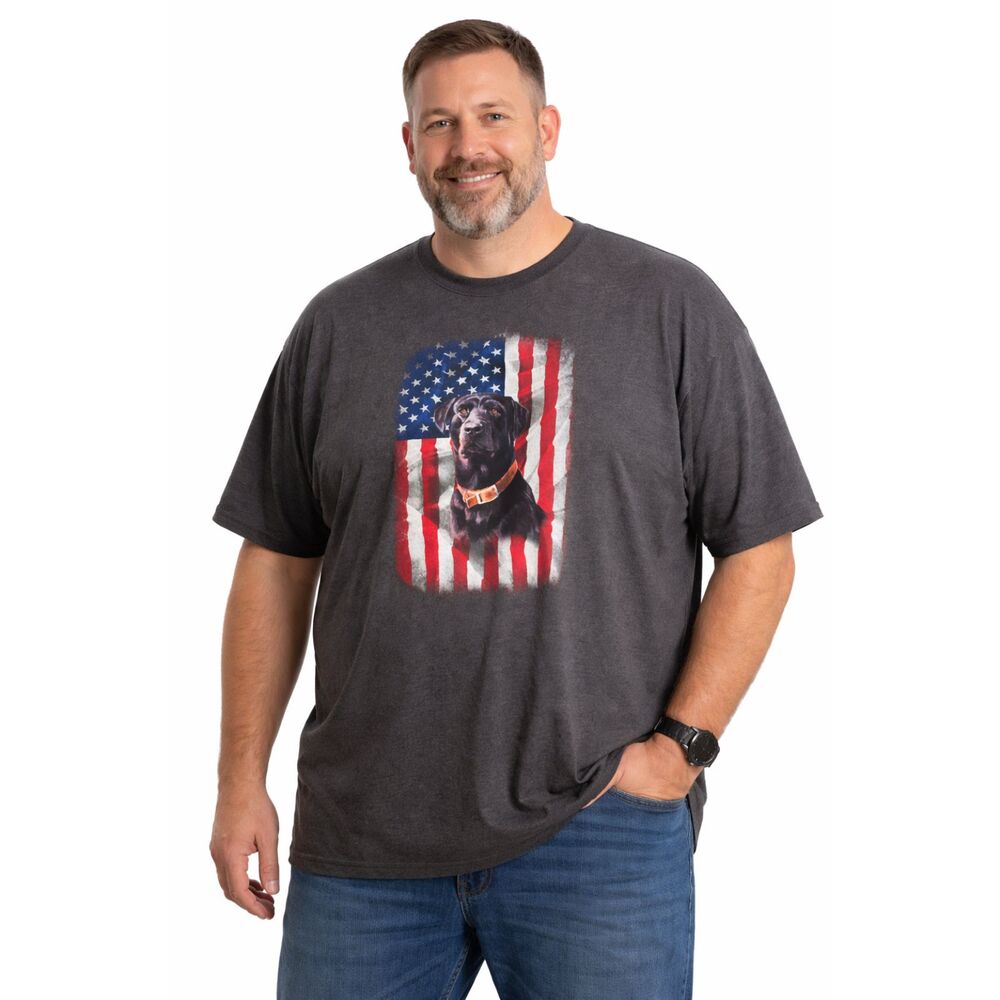 Big & Tall 3XL Gray American Flag Black Lab Dog Graphic T-Shirt Cotton Blend #1